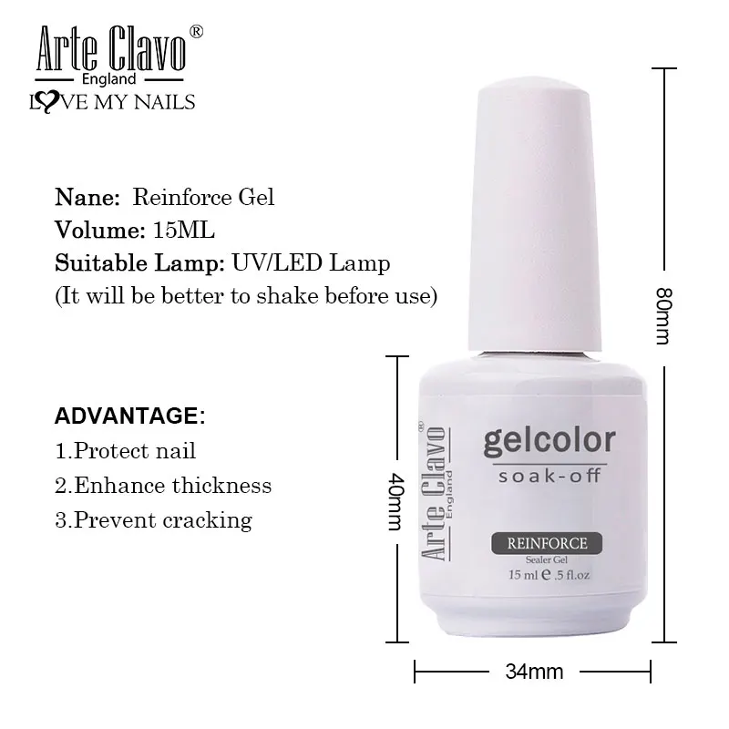 Arte Clavo 15ml Base Coat Top Gel Clear Construction Dehydrator Primer Versterken Losweken UV LED Nagels Gelversterker