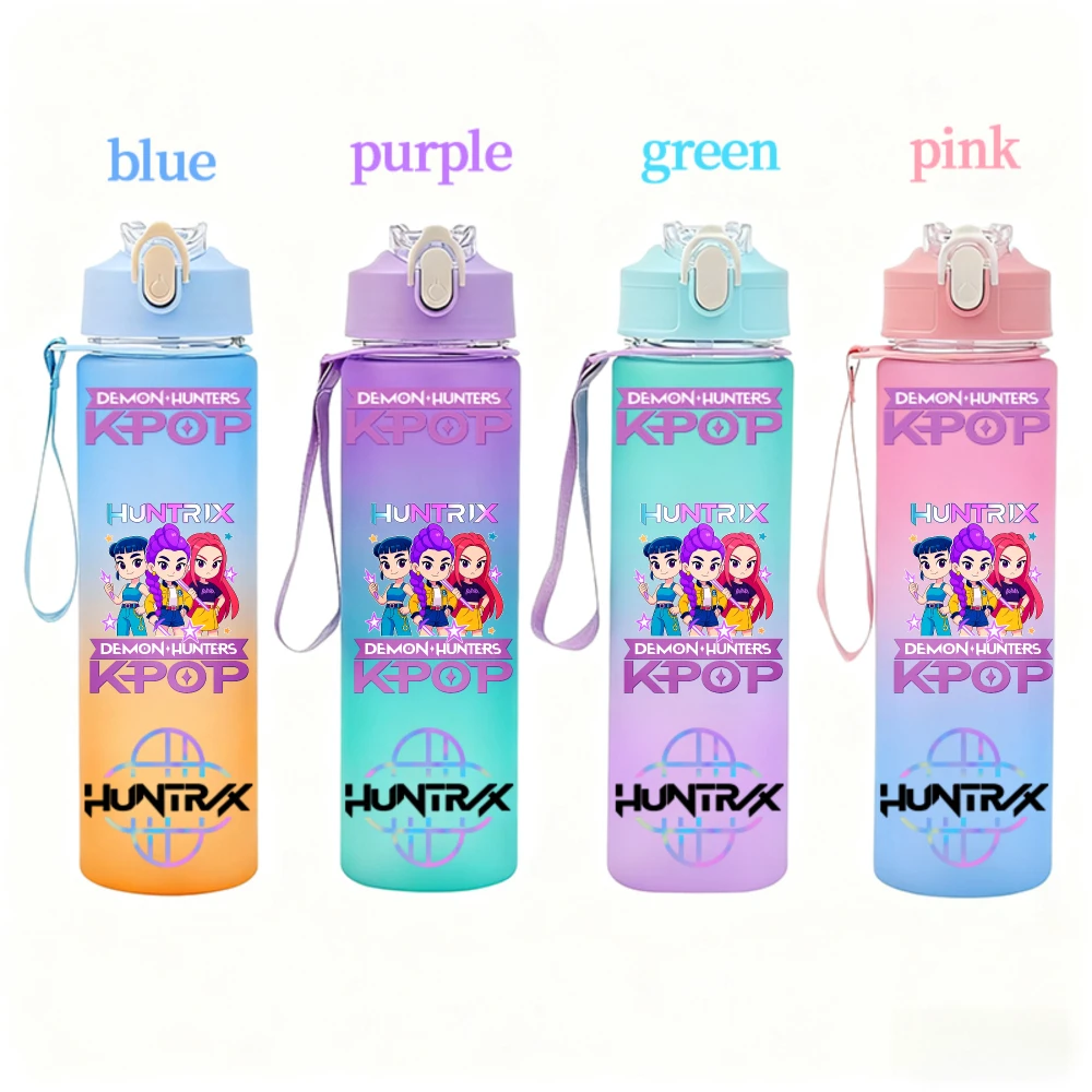 750 مللي KPop شيطان الصيادين زجاجة ماء مع القش هنتركس رومي ميرا زوي الكرتون المشي لمسافات طويلة المحمولة شرب زجاجات المشجعين الهدايا