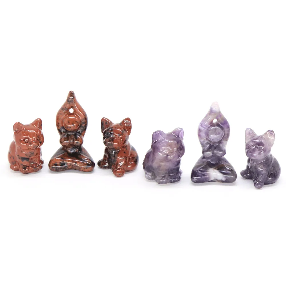 

1.2" Dog And Cat Guarding Yoga Goddess Natural Gem Healing Crystal Stone Figurine Bedroom Meditation Crafts Home Decoration Gift