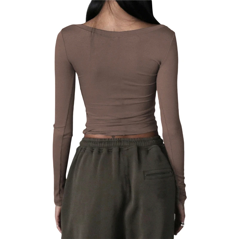 Women Casual Long Sleeve Knitted T-Shirts Spring Autumn Solid Slim Fit Pullovers Tees Shirts Female Streetwear Base Tees Tops