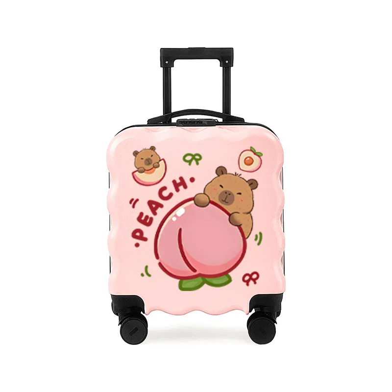 new-children's-carry-on-suitcase-travel-luggage-18-inch-small-alligator-capybara-cartoon-design-unisex-wheel-spinner