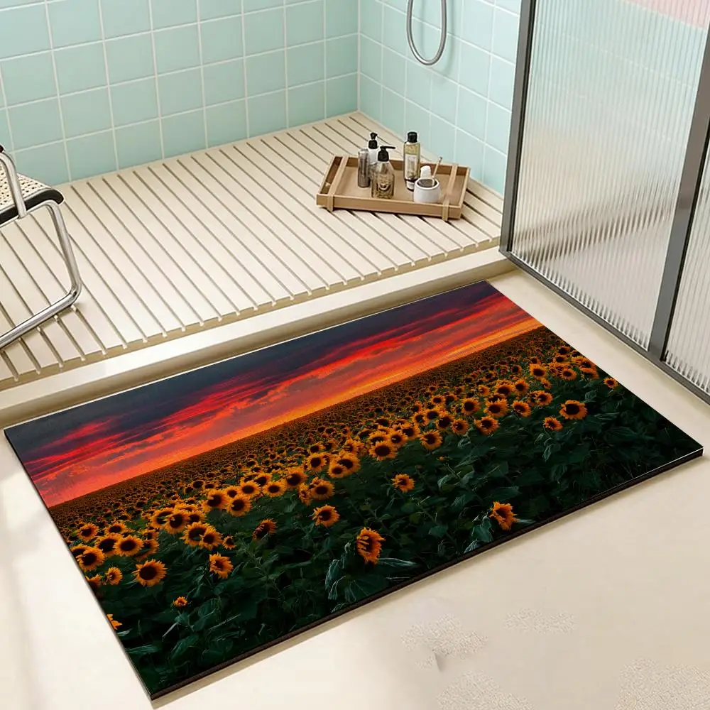 Floor Mat Diatomaceous Earth Bath Mat, QuickDrying, Water Absorb，MultiScene Household Floor Mat S-Sunflower