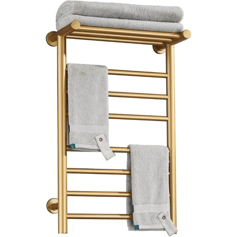 

Gold Heated Towel Warmer Rack, Electric Heated Towel Drying Rack for Bathroom Radiator 70W, 7 Bar Wall Mounted