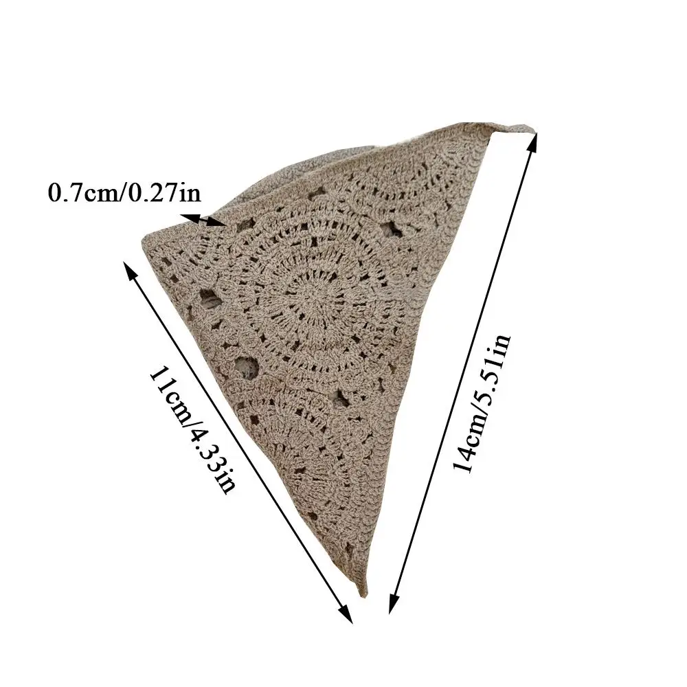 Sweet Handmade Crochet Hollow Triangle Headband French Pastoral Style Knitted Headscarf Summer Travel Literary Photo Hair Scarf