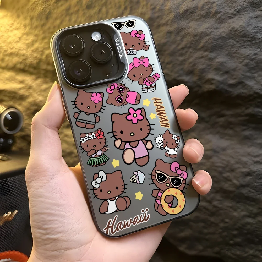 Beach Hello Kitty Phone Case for iPhone 16 15 14 Plus 13 12 11 Pro Max X Xs XR 8 7 Matte Colorful Silver Hard Cover