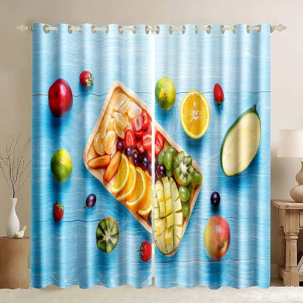 Fruit Window Blackout Curtains,Fruit Vegetable Theme Orange Lime Lemon Grapefruit Citrus Slices Strawberry Pattern Bedroom Decor