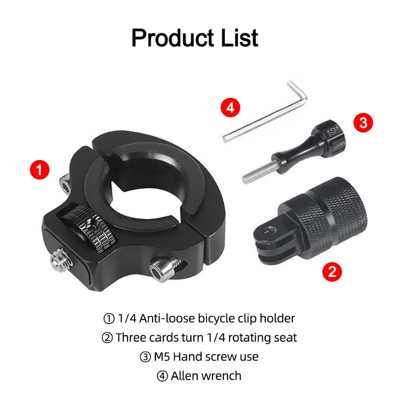 Aluminum Alloy Mount 1/4\'\' Screw Bicycle Bike Handlebar Clip Holder Clamp for Gopro for Insta360 ONE Action Camera Accessories