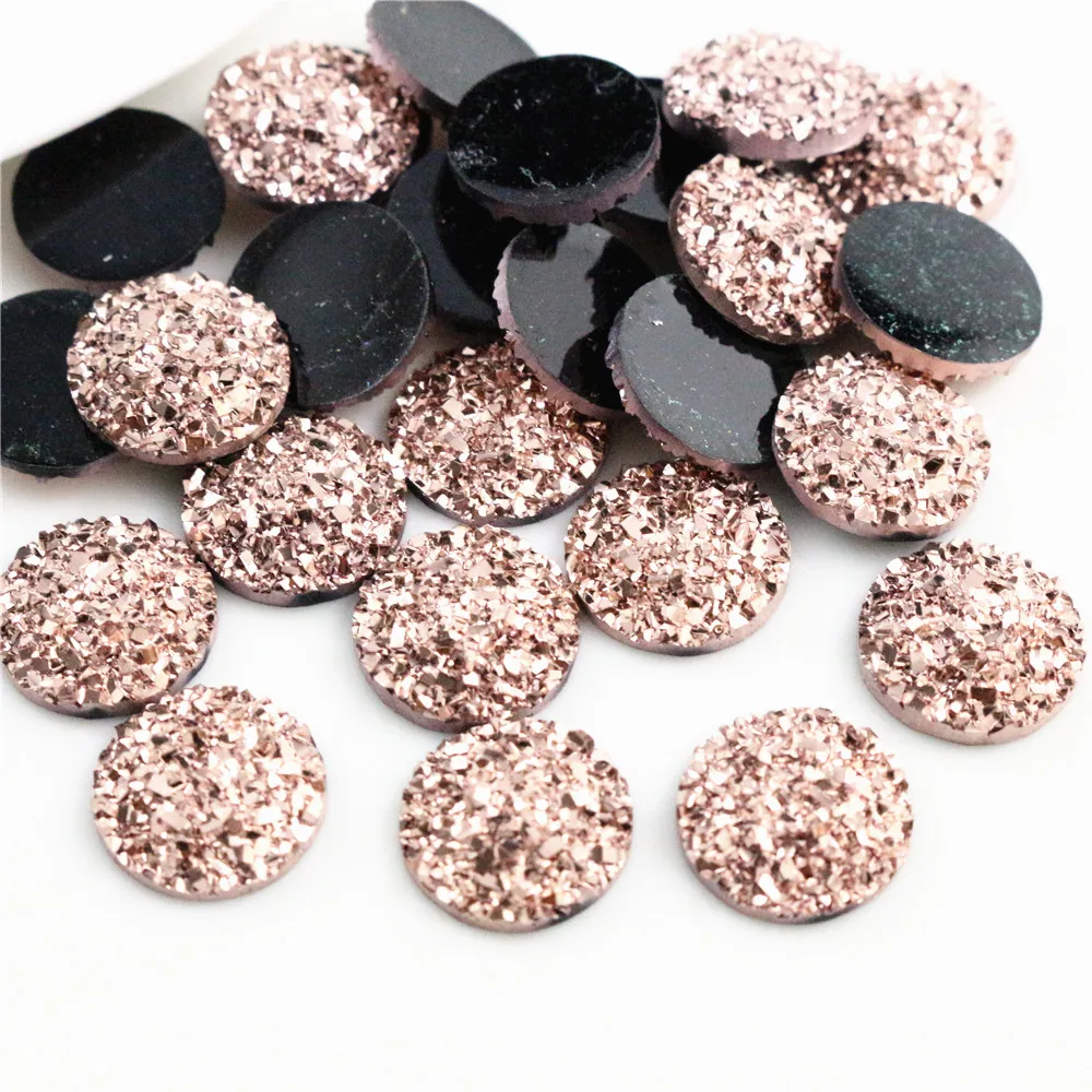 Fashion 40pcs 8mm 12mm 12mm Rose Gold Color Plated Flat back Resin Cabochon For Bracelet Earrings accessories