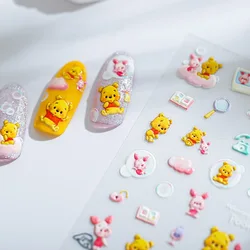 Disney Cartoon Winnie the Pooh 5D Nail Stickers Nail Decoration Lilo & Stitch Mickey Mouse Nail Art Stickers Nail Accessories