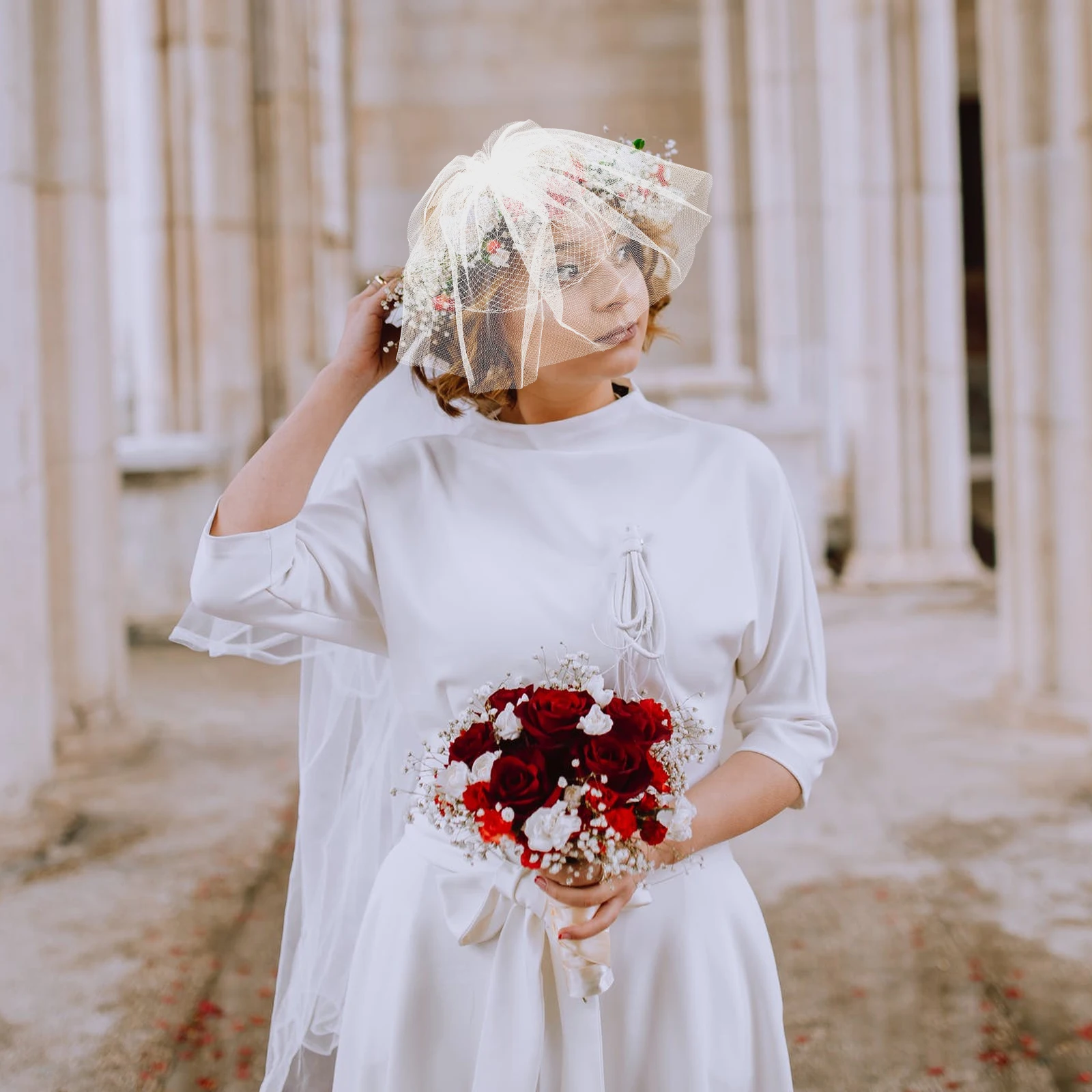 

1pc Short Bridal Elegant Wedding Headwear Handmade Ornament Female Party Headdress Chic Women Bridal Accessory Bride Decorative