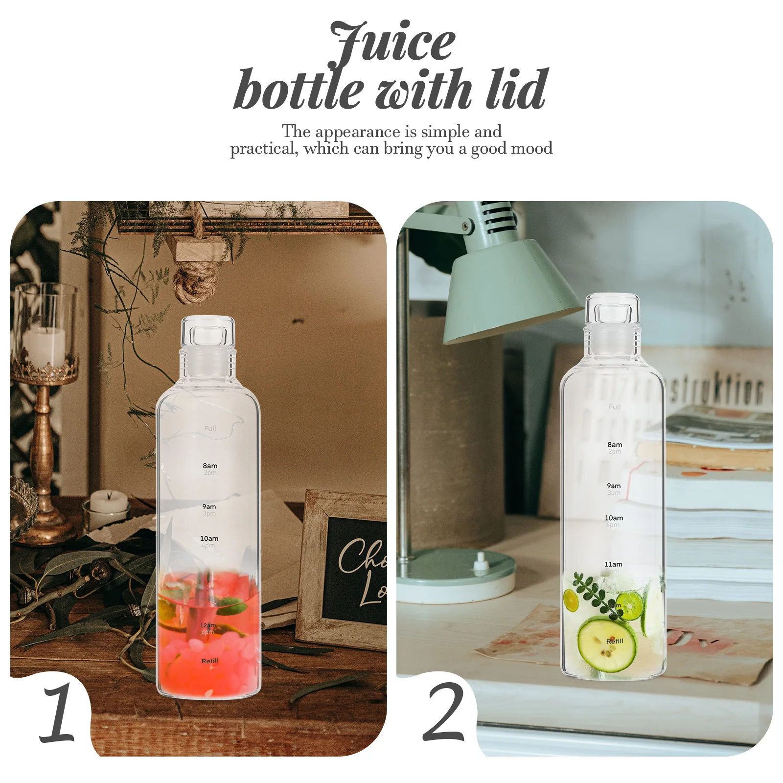 

Clear Glass Water Bottle Portable Leakproof Design Sealing Lid for School Office Travel with Time Scale Hydration