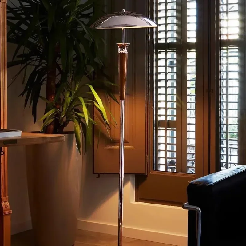Simple Retro Flying Saucer Floor Lamp Bauhaus LED Walnut Color Living Room Sofa Floor Light Room Bedside Table Lamp