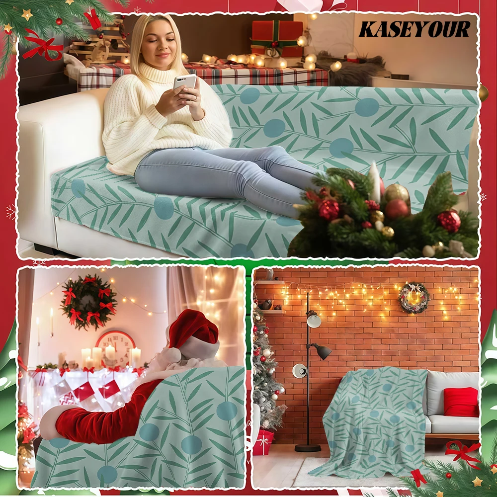 Sage Green Berry Branch Flannel Blanket Soft Fuzzy Plush Cozy Warm Throw for Sofa Bed Couch Home Decor Gifts