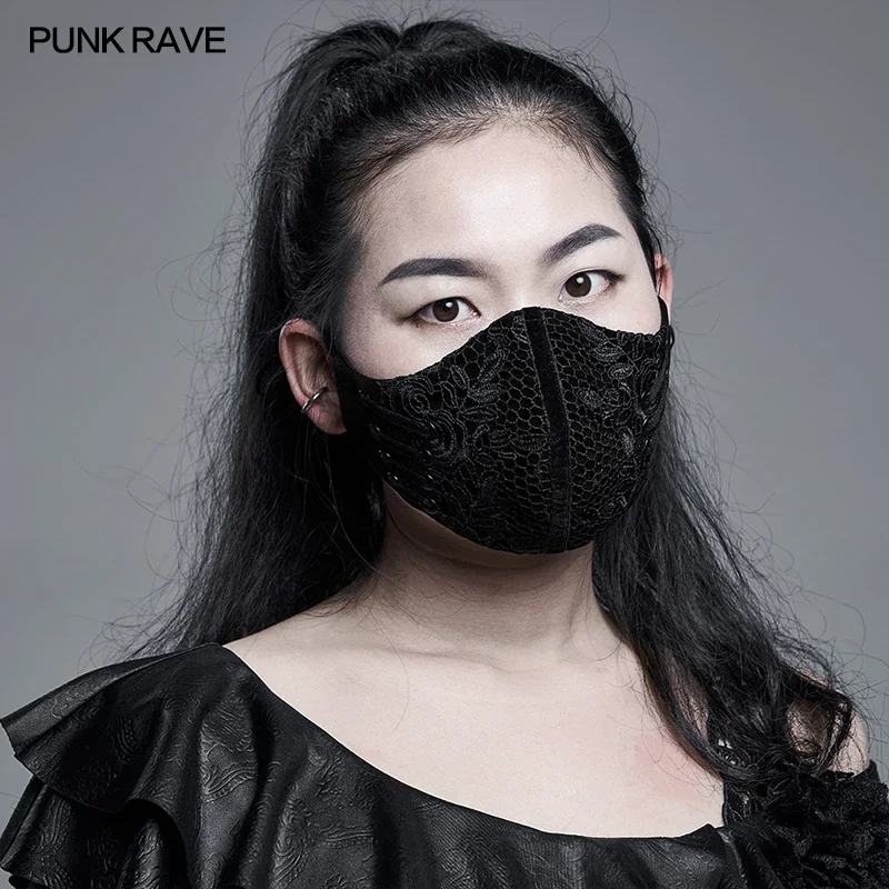 

PUNK RAVE Women Men Both Gorgeous Gothic Style Noble Weft Velvet Lace Stitching Mask Black & Red Club Fashion Accessories