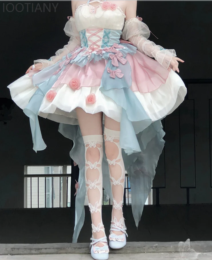 Women's Camellia Dress Cosplay Lolita Dress Pure Love Dress Halter Neck Lolita Dress Princess Pink Soft Style Suspender Dress
