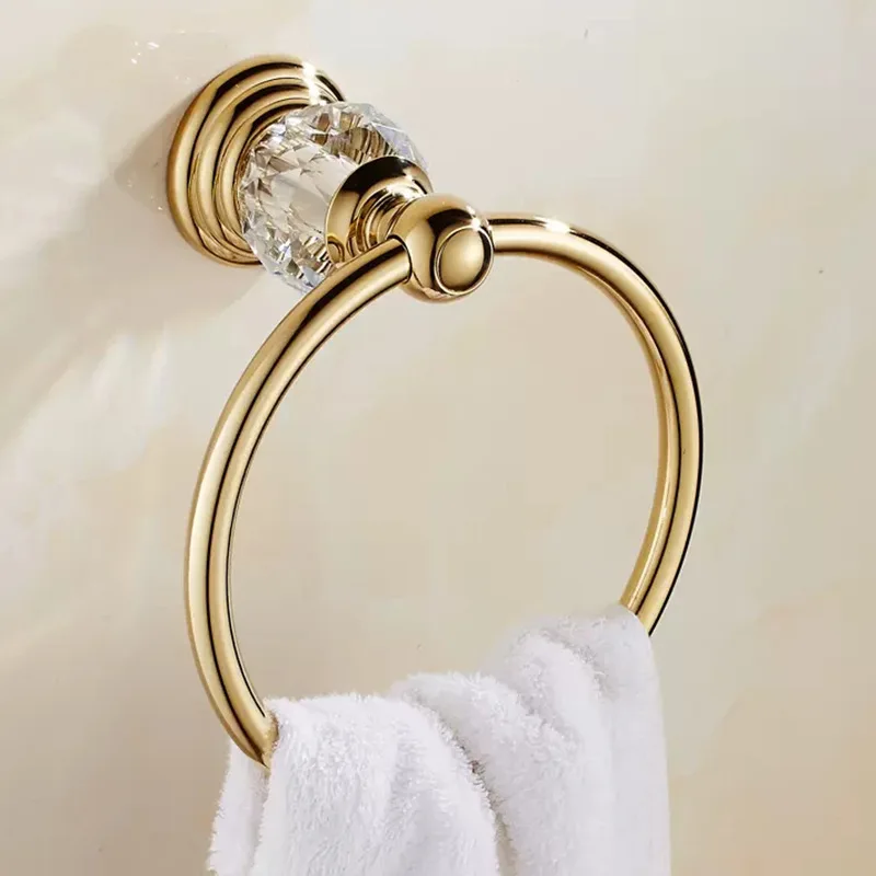 Golden and Silver Towel Rings Wall-mounted Circular Towel Holder Decorated with Crystal Ornaments Bathroom Hardware Accessories