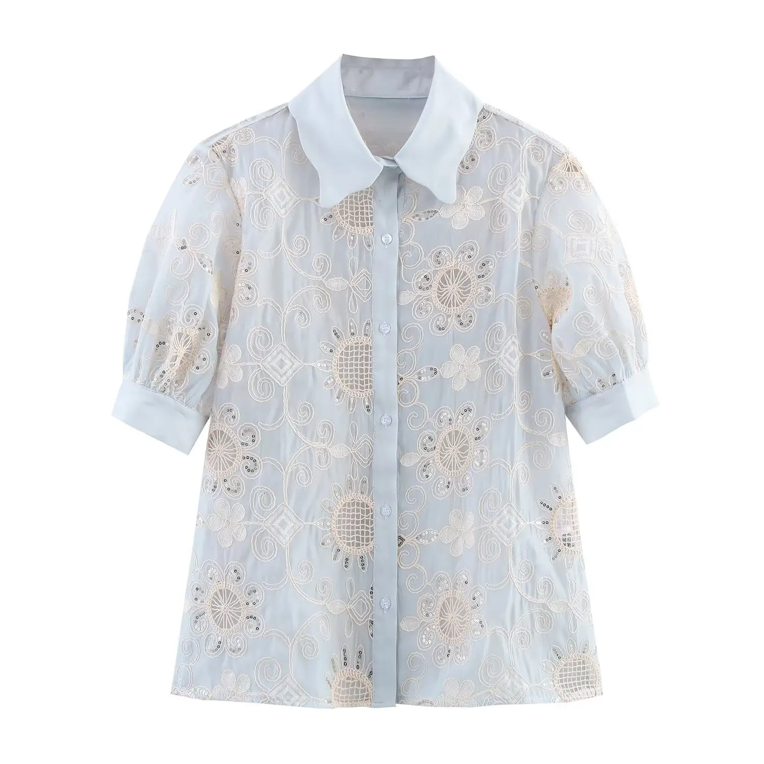 قميص نسائي جديد من JNLEAOG لربيع هذا العام بتصميم عصري وأنيق مع تطريز بالترتر، فضفاض وغير رسمي مصنوع من ألياف البوليستر بأكما...