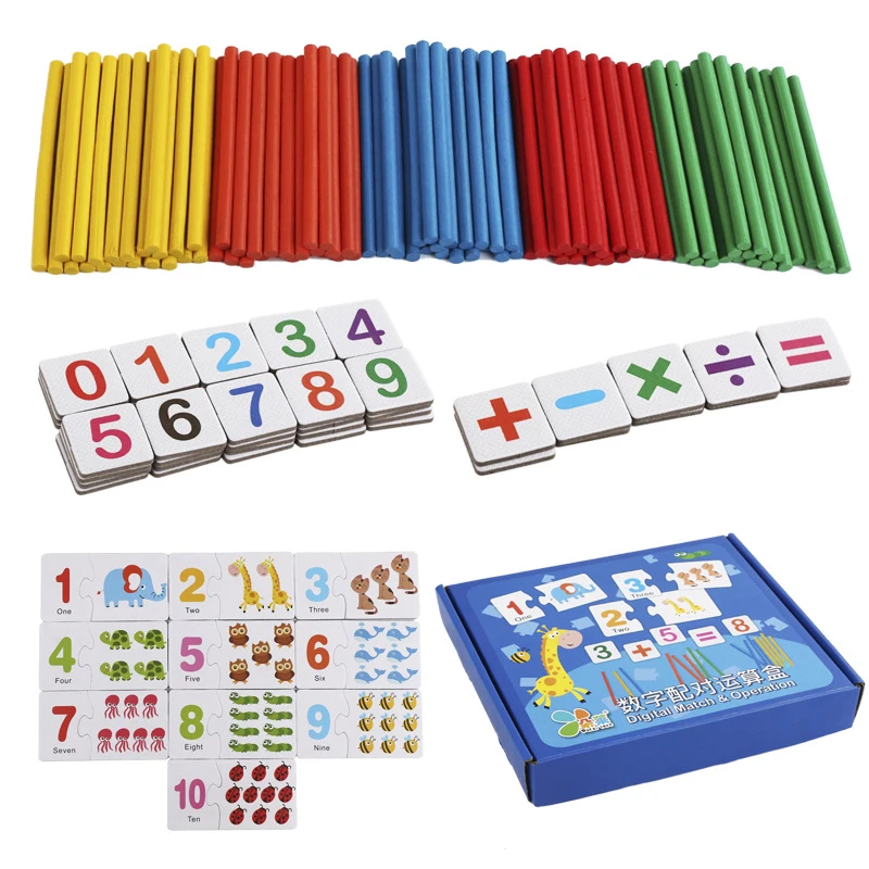 ألعاب خشبية عدد مطابقة عملية مونتيسوري الرياضيات العد عصا تعلم لعبة كتل الحساب لعبة تعليمية للأطفال