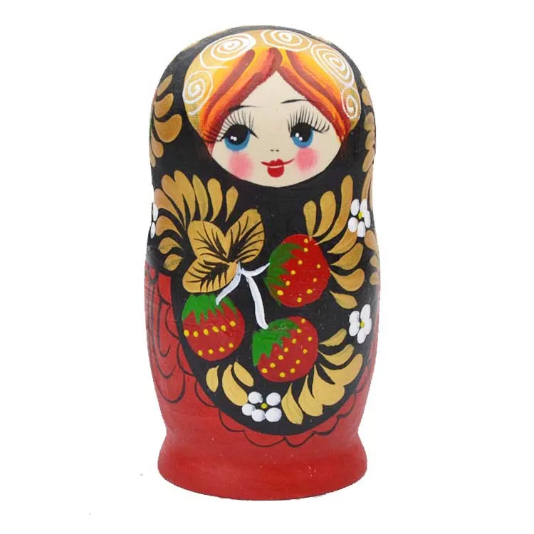 

5-слойная матрешка, окрашенная кукла, цветочная одежда, деревняская женщина, многоцветная, черная клубничная модель, ручная работа