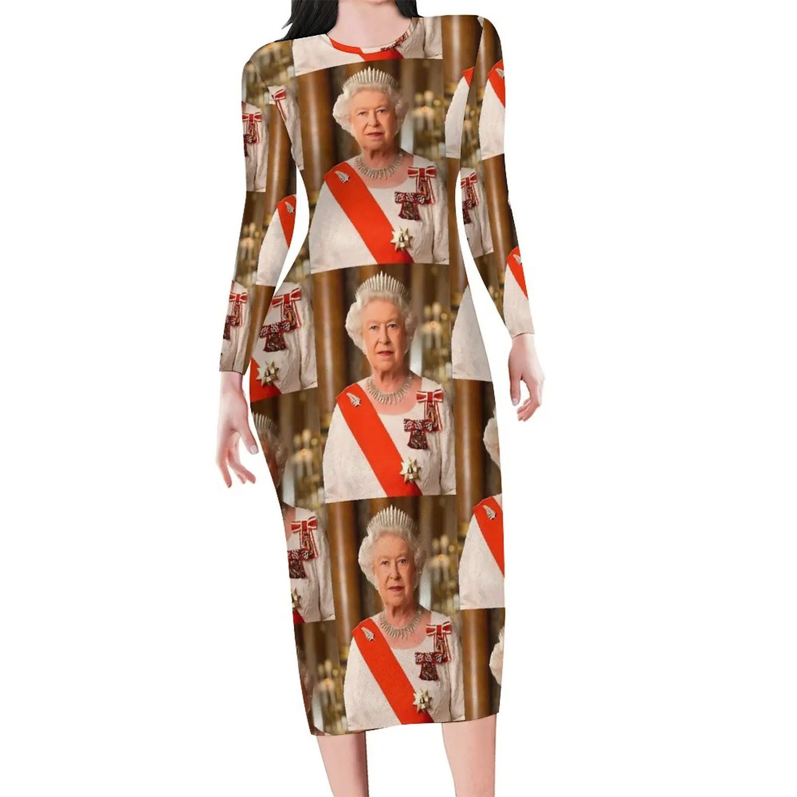 Queen Elizabeth II Bodycon Dress Female Great Women Sexy Dresses Autumn Long Sleeve Street Style Custom Dress Big Size 4XL 5XL