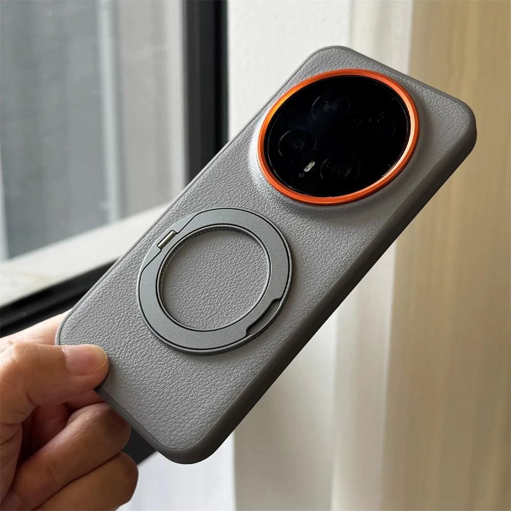 360 °   Drehbare Ringhalterung PU-Lederhülle für Huawei Honor Magic 8 Pro 7 Lite 6 X9C X9D Magnetische kabellose Ladehülle