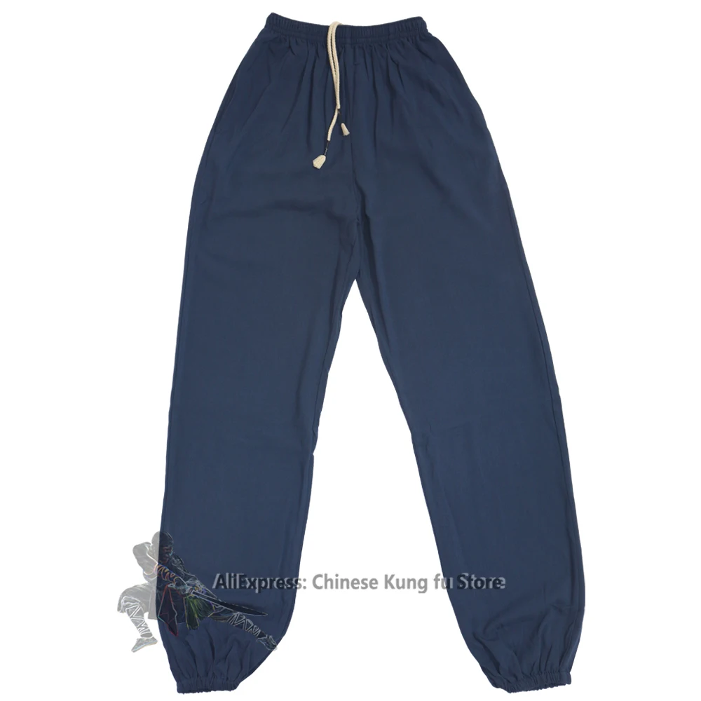 Cotton Linen Tai Chi Pants Kung Fu Martial Arts Qigong Yoga Meditation Wing Chun Trousers Two Side Pockets