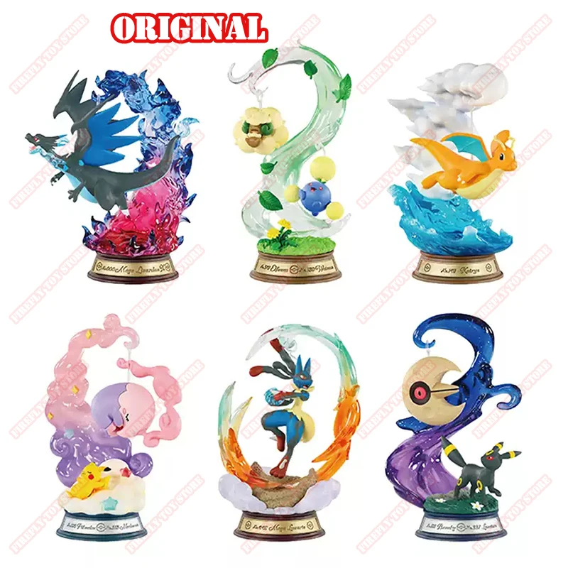 Brinquedos de Animação Pokémon Originais, Figuras de Ação de Dragonite Lucario, Coleção de Modelos Gacha em Caixa