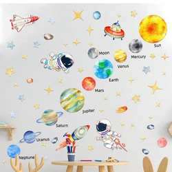 kids room 3d space astronaut rocket wall sticker self adhesive solar system wall mural sticker