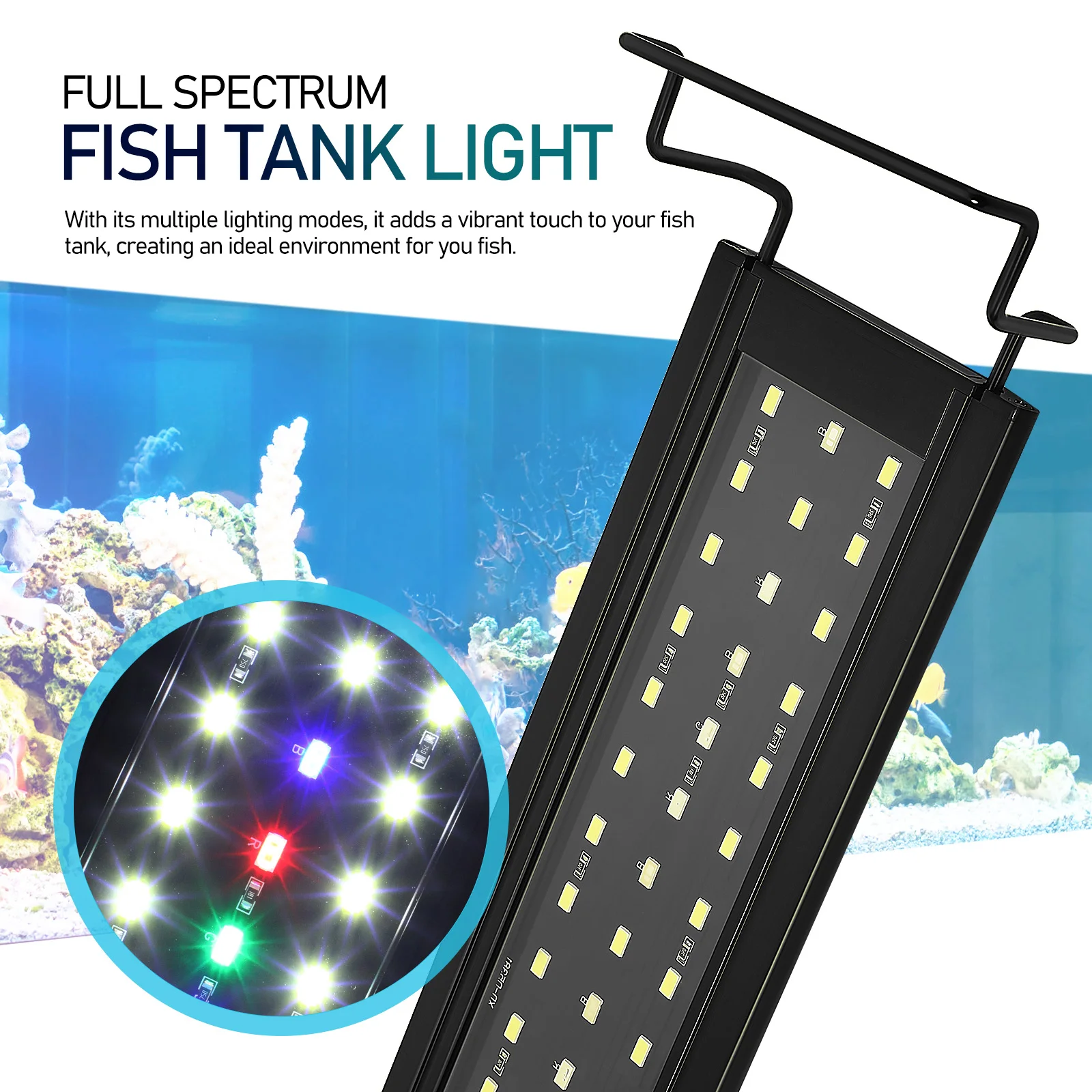 

Fish Tank LED Light Full Spectrum Aquarium Lamp Adjustable Brightness Timer Function for Saltwater Freshwater Tanks