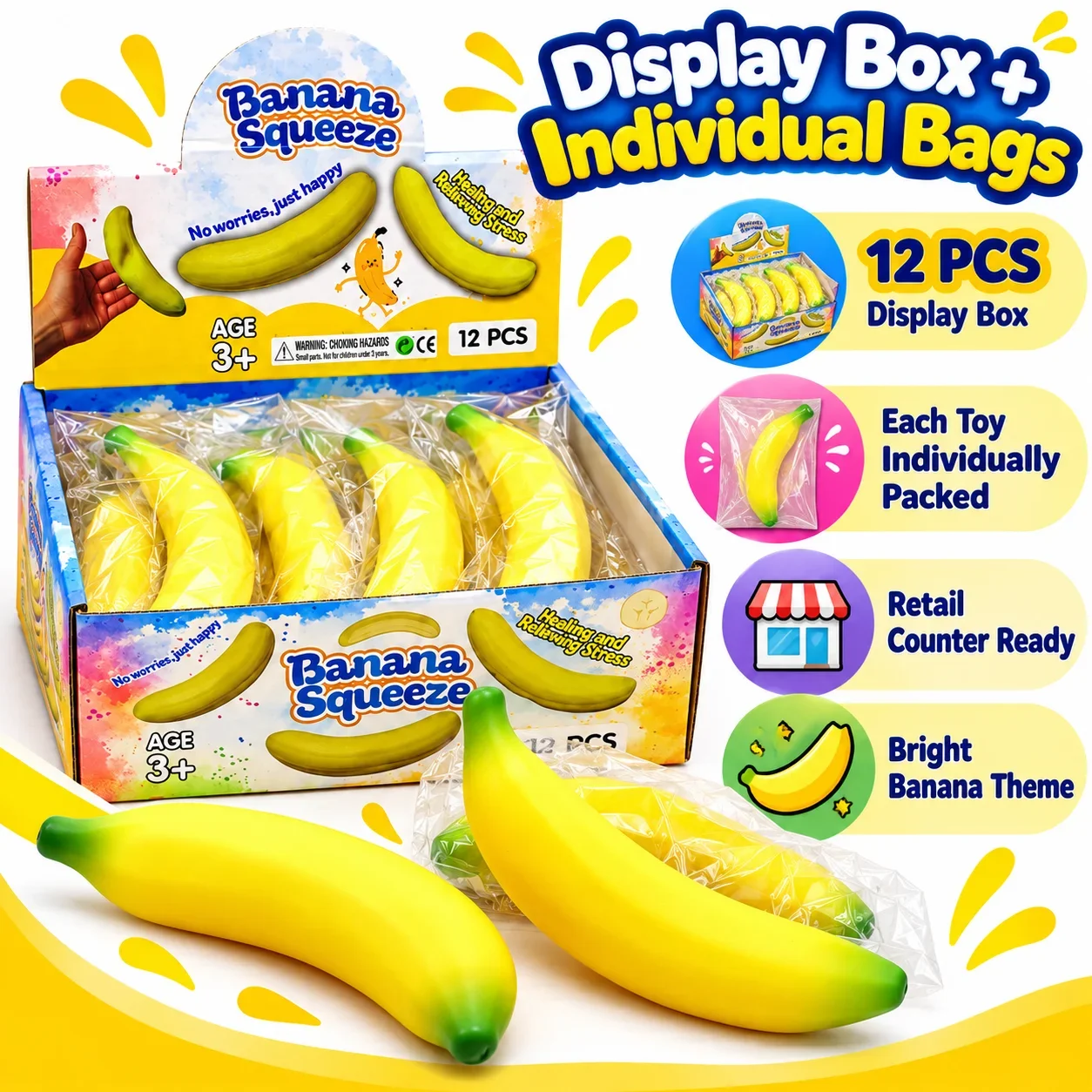 18cm Realistic Banana Squishy Toy Oversized Soft Squeeze Stress Ball Slow Rising Sensory Fidget Home Desk Decor Novelty Gift