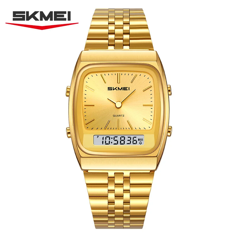 SKMEI 2585 Simple Casual Men's Luxury Digital Quartz Electronic Watch Dual Display Stainless Steel Strap Sports Men's Watch