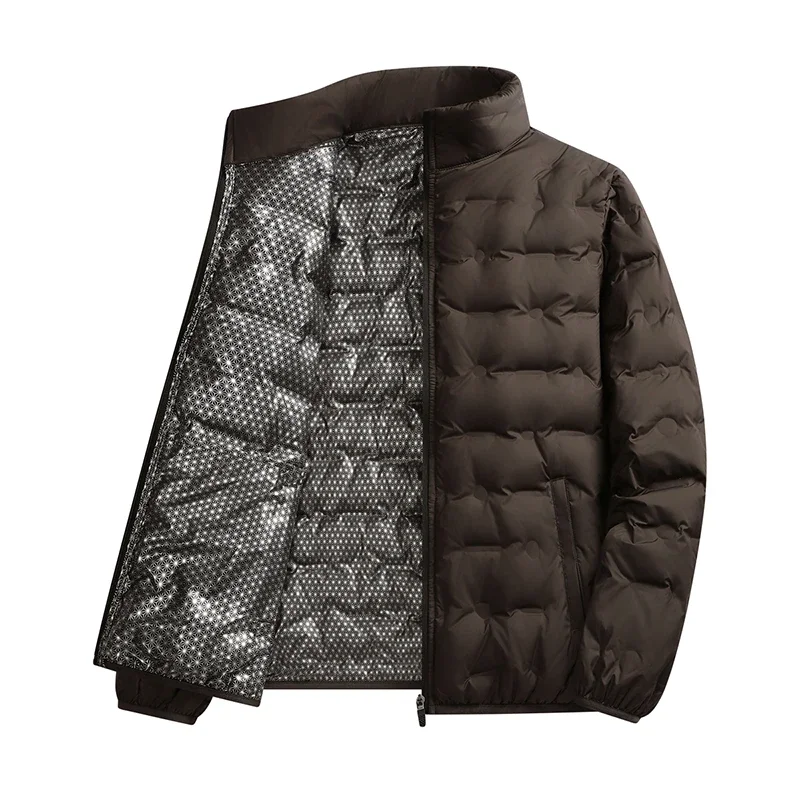 Solid Color Zipper Hiking Down Jackets for Men Casual Comfortable Warm Down Coats Fashion Stand Collar Parkas Winter Windproof