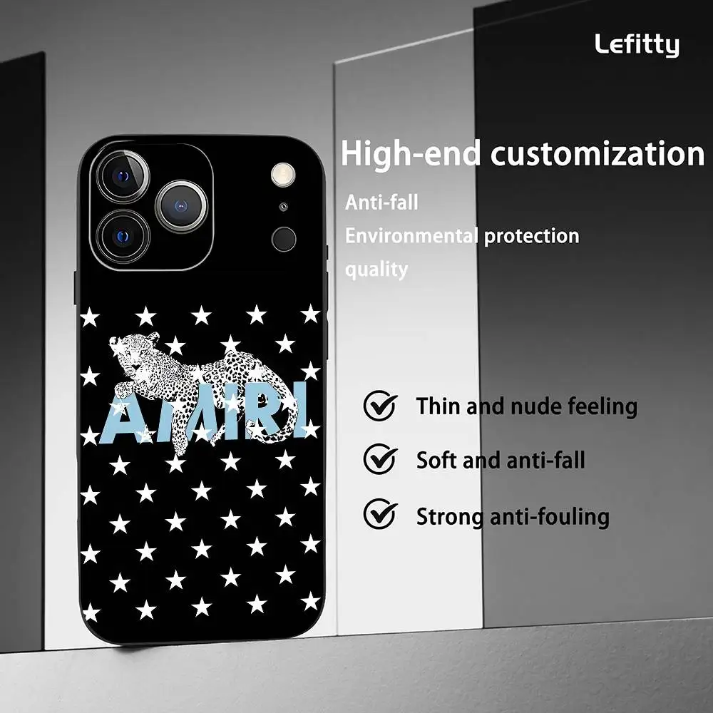 Fashion A-AMIRIS Phone Case For iPhone 17 16 15 14 13 12 11 Pro Max Plus Mini Black Frosted Soft Shell Funda