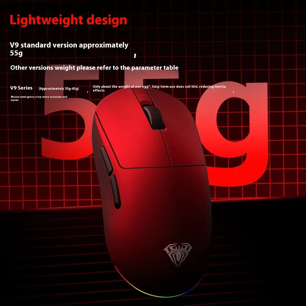 

AULA V9/V9+ Mouse Paw3395 Tri Mode 8k Return Rate Esports Gamer Mice Bluetooth Wireless Ergonomics Lightweight Gaming Accessorie