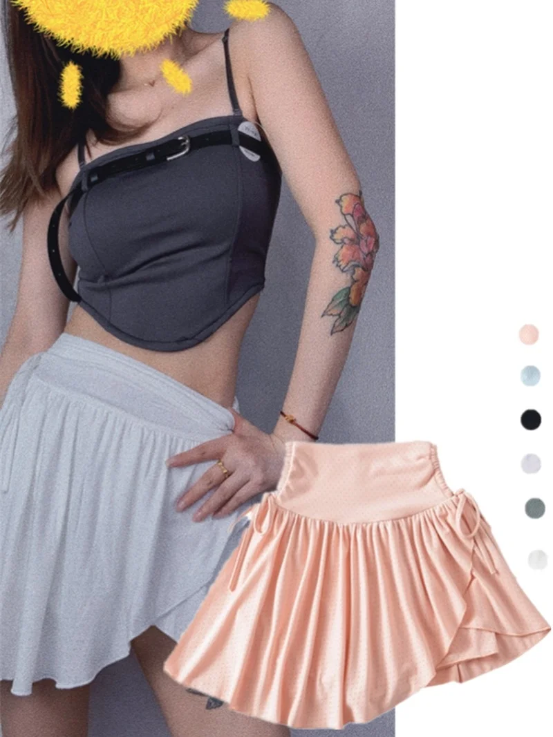 

High Waist A-Line Skirt with Pleated Design Pure Color Street Sle ort Skirts Anti-Light Ballet Skirt Trendy Women's ...