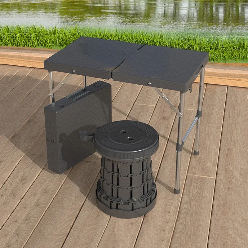Installation-free Camping Folding Table with Telescopic Stool Portable Storage Outdoor Folding Table