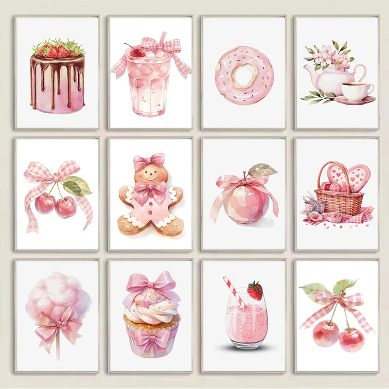 

Romantic Pink Dessert Still Life Art Poster Canvas Printing Restaurant Beauty Salon Dessert Shop Female Room Wall Decoration