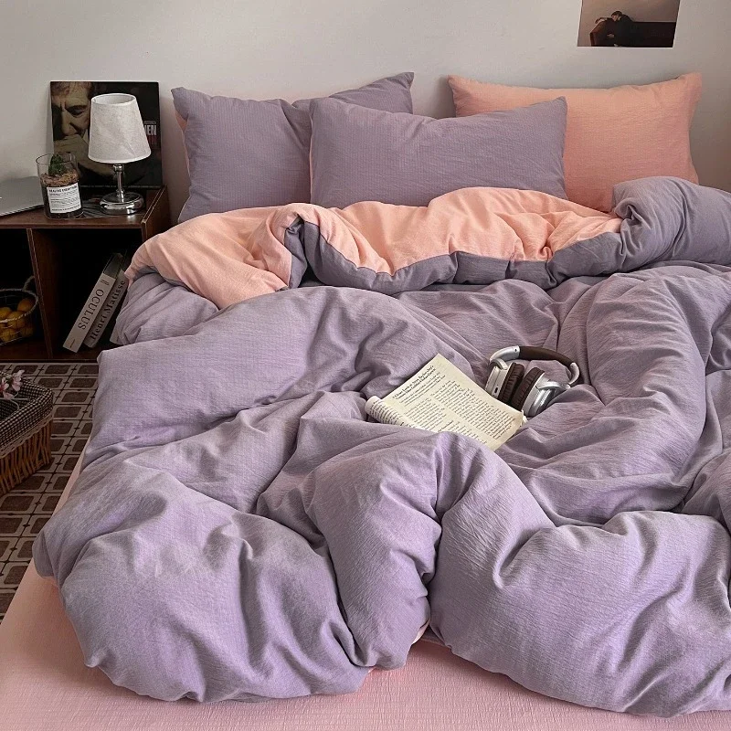 New simple solid color double-parcel double-layer yarn, washable, skin-friendly and comfortable household bedding kit