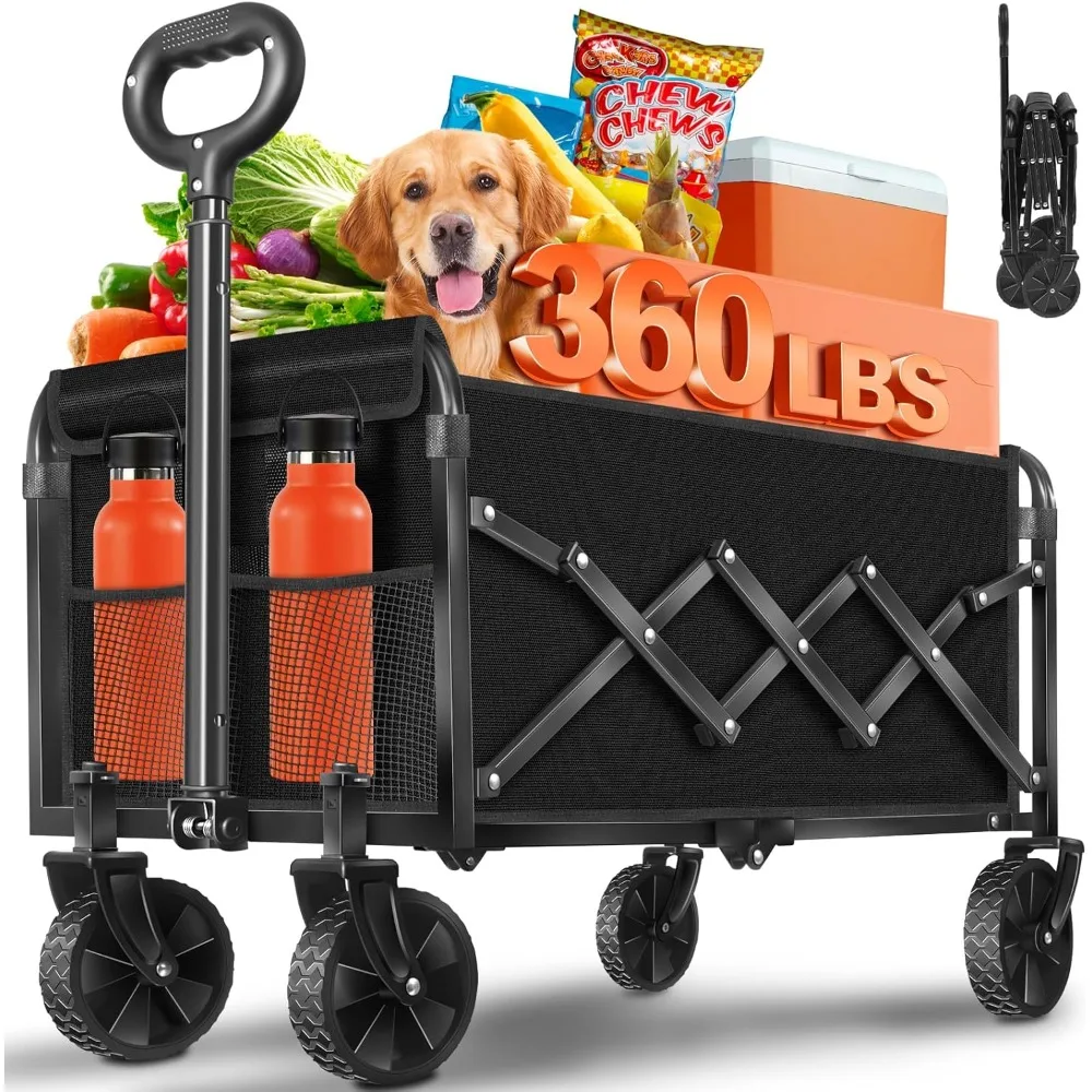 

Wagons Carts Foldable, Collapsible Wagon, Foldable Wagon Cart with Wheels, Folding Wagons for Beach Camp Sports Garden