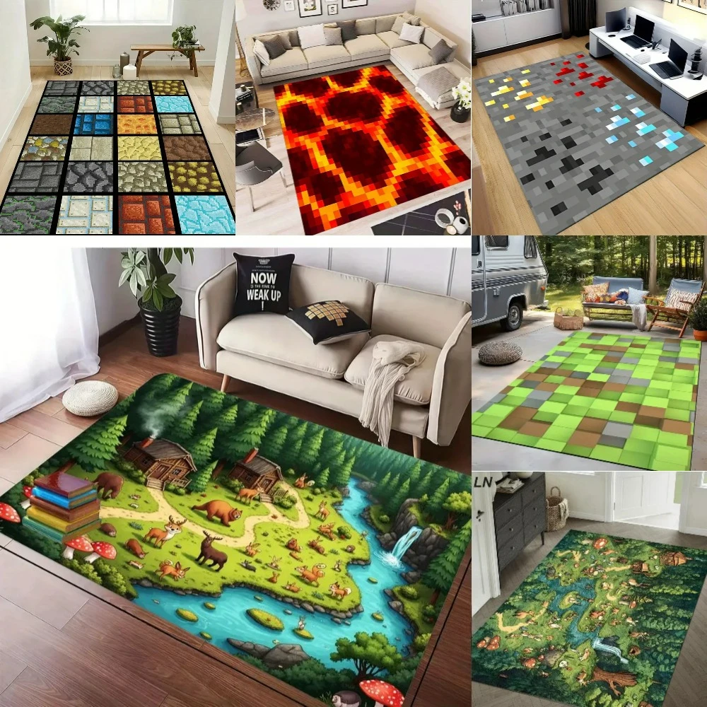 Cartoon Pixel Farm Bodenteppich Cartoon Pixel Muster Bodenmatte für Spielzimmer Männerhöhle Schlafzimmer Nachttisch Teppich Kinder Spielbereich Teppich