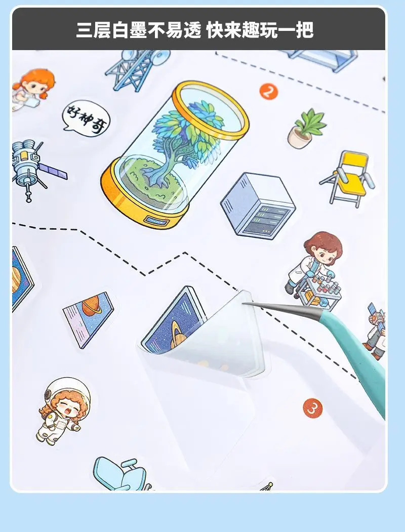 JCAC 22 Stück/Beutel Kawaii Übergroßes Miniatur-Szenen-Aufkleberbuch mit Pinzette, 3D-Haus DIY Journal Stressabbau-Geschenk – Detail 14