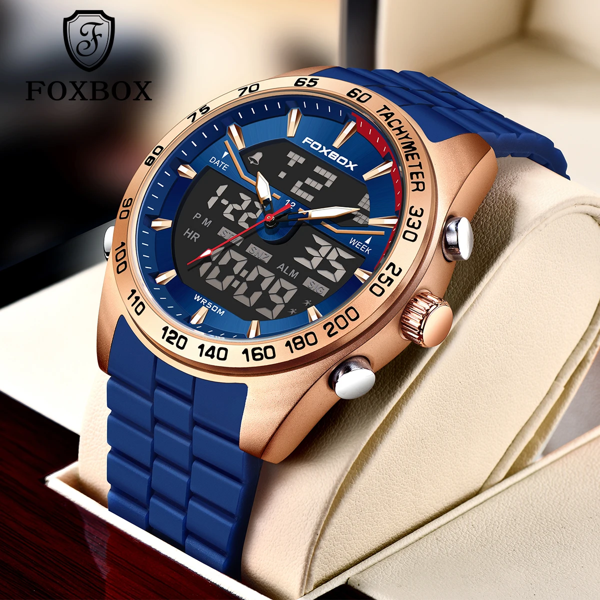 

FOXBOX New Quartz Stopwatch Multifunctional Men's Watches Sports Wrist Watch Dual Display Time Night Light Boy's Watches +Box
