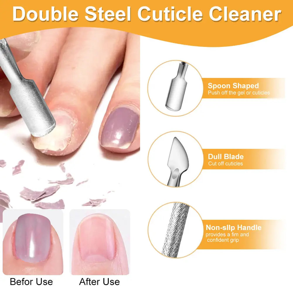 Removedor de cutícula de aço inoxidável, envio rápido para manicure e pedicure, ferramentas removedoras de esmalte, empurrador e cortador de cutícula de unha