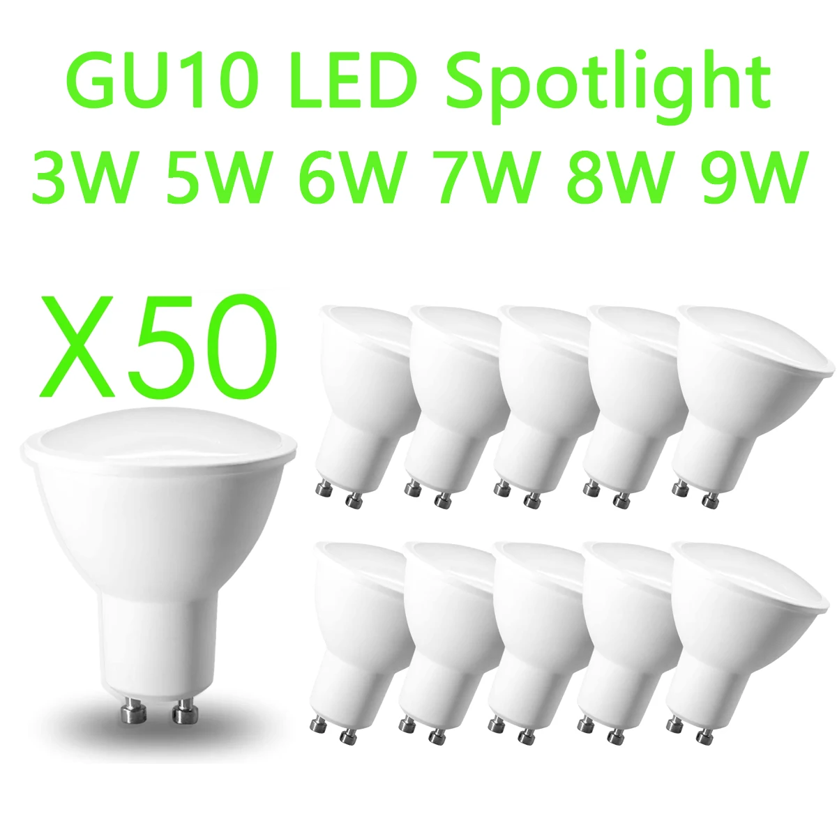 50Pack 3W-9W LED Spot Light GU10 Bulb Ra80+ GU10 Bulbs Replacement for Track Lighting for Kitchen Range Hood Living Room Bedroom