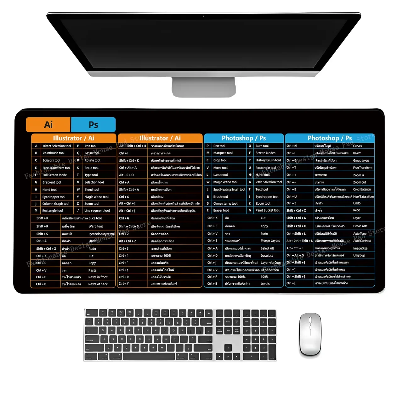AI Photoshop Clear Cheat Sheet Shortcuts Keys Mouse Pad Keyboard PS Software Gaming Desk Mat Rubber Protector Office User
