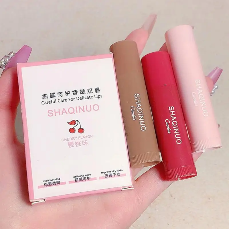 3 Colors Colored Lip Balm Cute Fruit Moisturizing Lip Tint Long Lasting Peach Red Lipstick Waterproof Women Lips Makeup Cosmetic