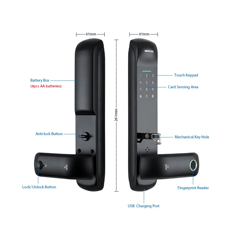 Electronic Mortise Automatic Fingerprint Digital Smart Door Lock TTLock APP Password IC Card Security