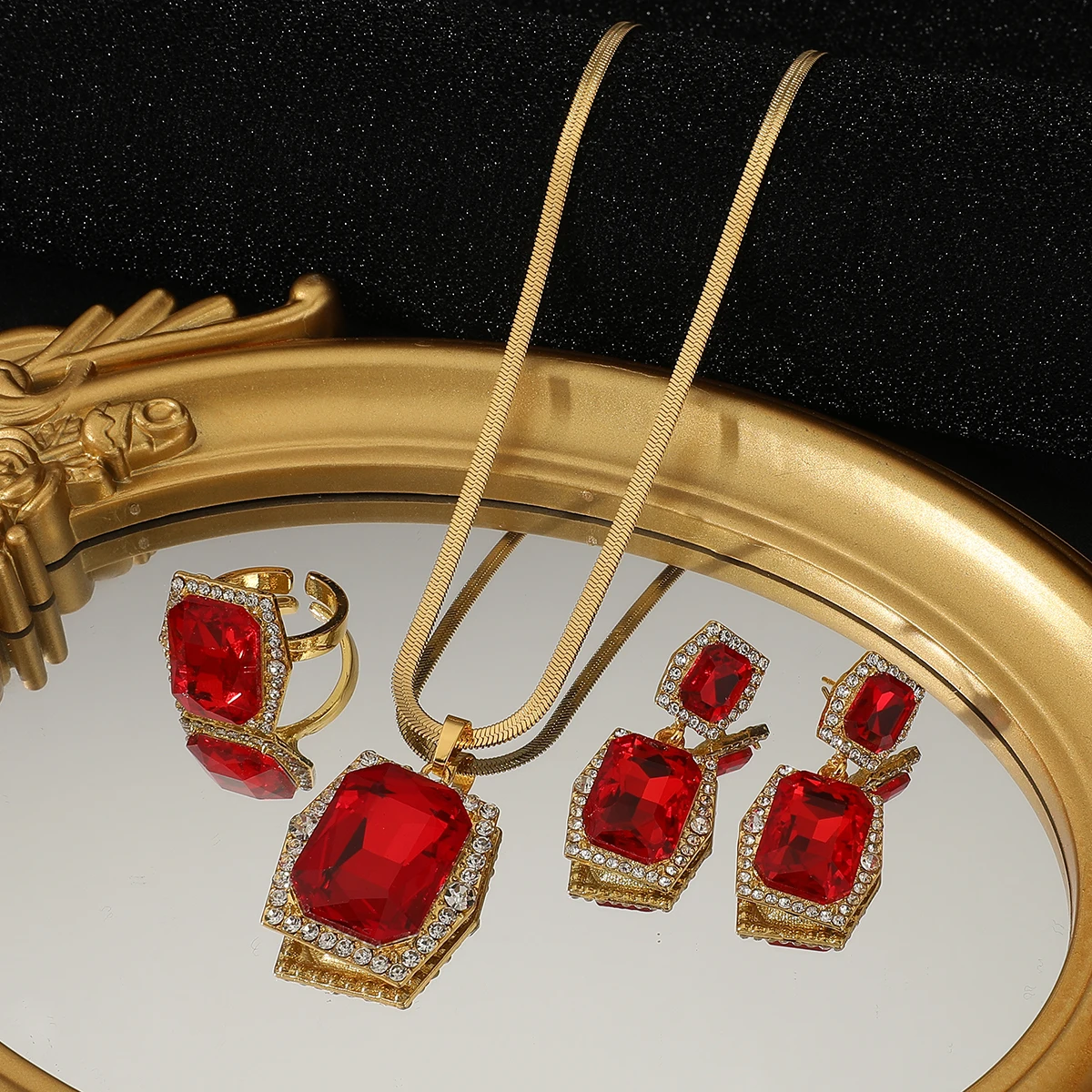 Classic Emerald Pendant Jewelry Sets For Women Zircon Ring Earrings Necklace Wedding Bridal Elegant Christmas Gift