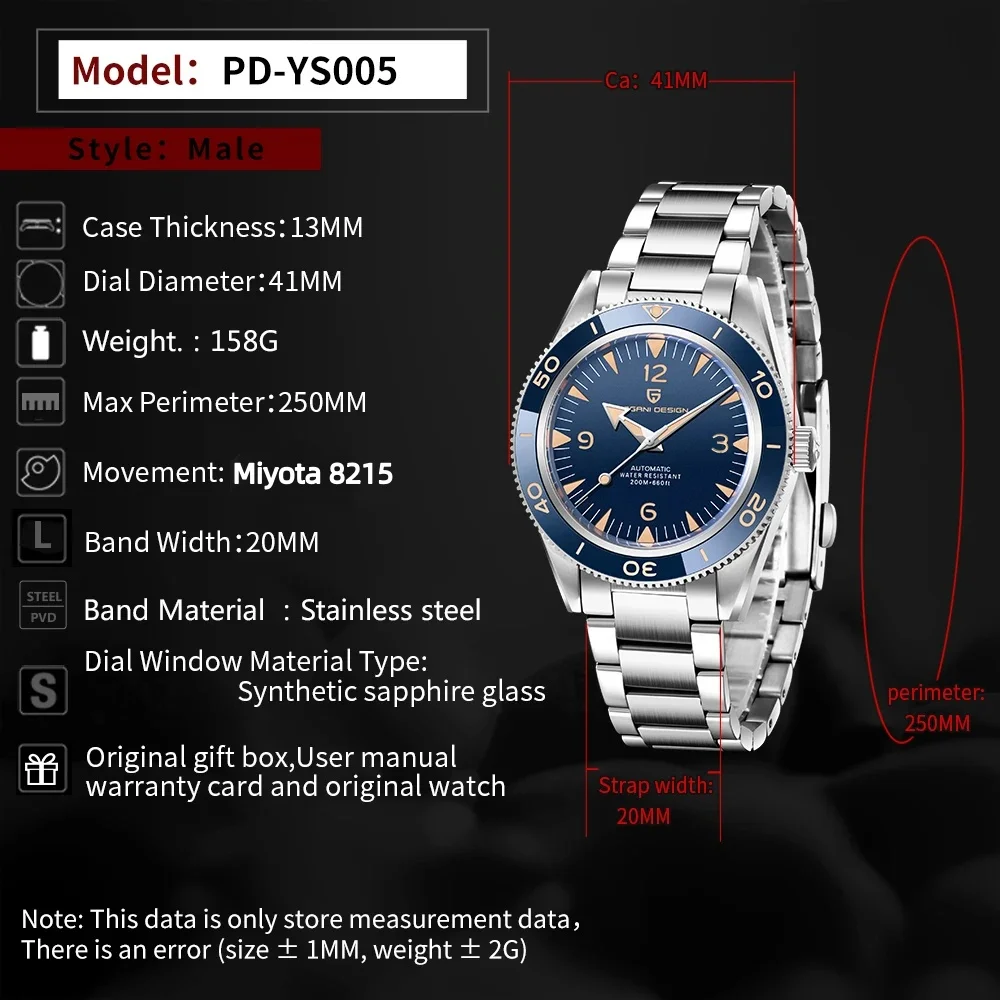 2026 New PAGANI Design 41mm Men\'s Automatic Mechanical Watch Classic Retro 200m Waterproof Business Sports Watches Reloj Hombre