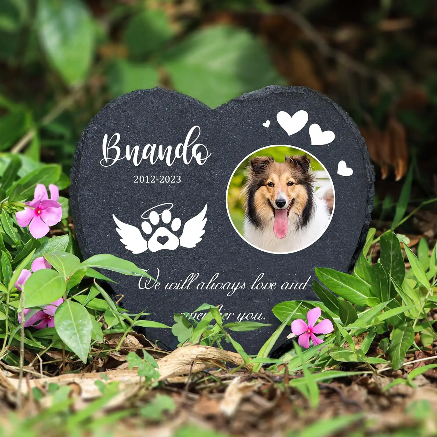

Personalized Pet Memorial Stone with Text Photo Name Printing Dog Grave Marker Plaque Garden Stone Slate Tombstone